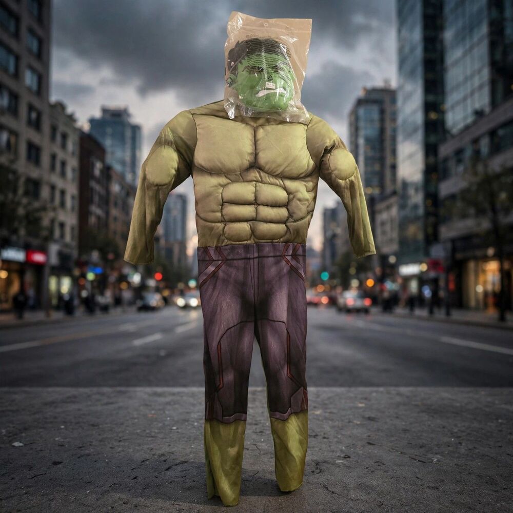 Marvel Avengers Hulk Costume Kids Medium Rubie's Muscle Jumpsuit New Mask C207